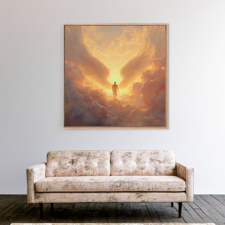 Angel Wings In Golden Clouds Canvas Print, Celestial Wall Art, Spiritual Heaven Decor, Guardian Angel Gift For Her, Nursery Wall Decor