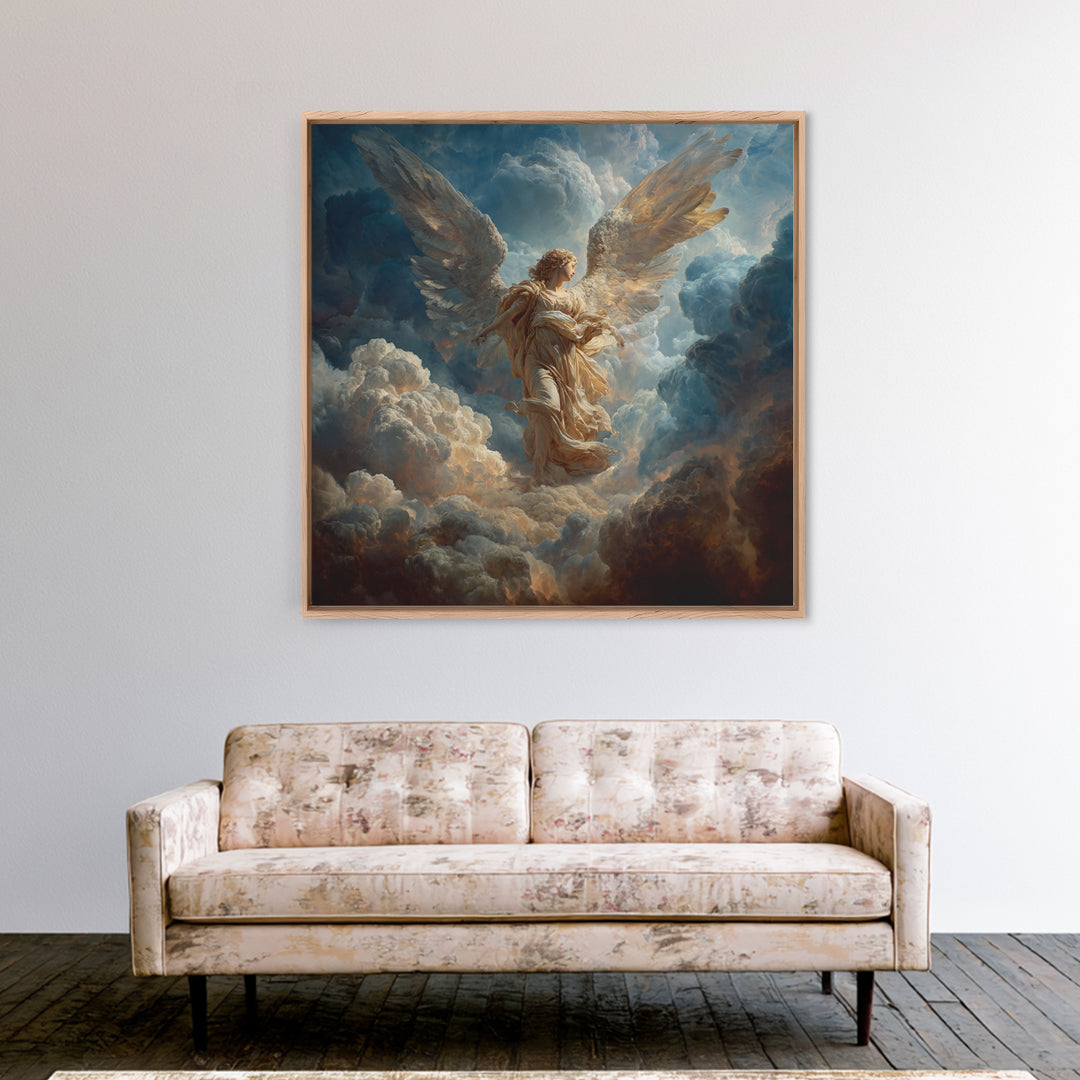 Heavenly Angel In Storm Clouds Wall Art, Dramatic Celestial Fine Art Print, Christian Decor, Spiritual Gift For Her, Large Canvas Print