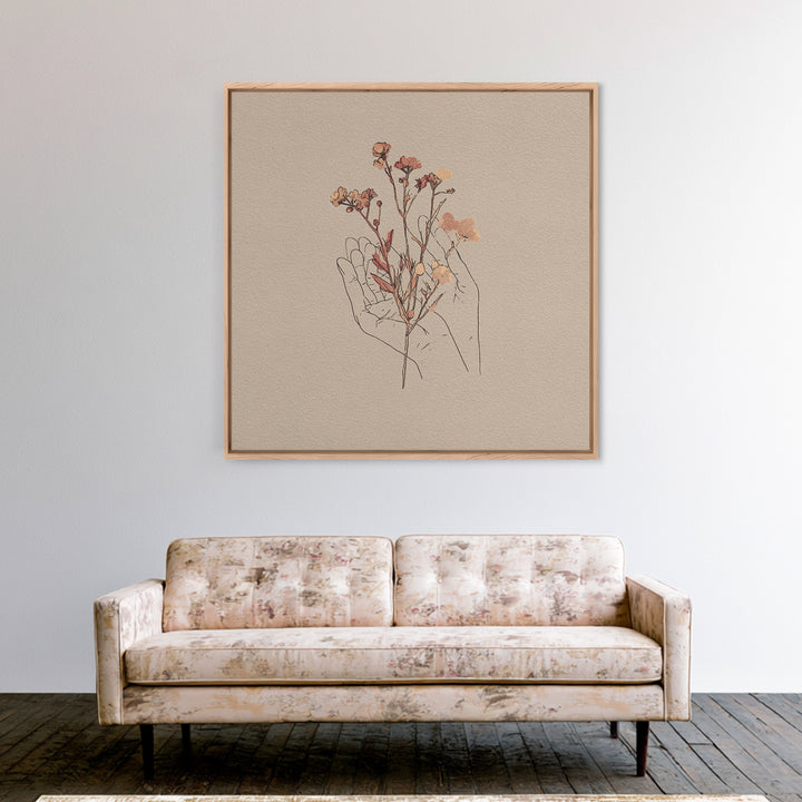 Delicate Hand With Wildflowers Wall Art, Feminine Botanical Line Art Canvas Print, Minimalist Bedroom Decor Gift For Her