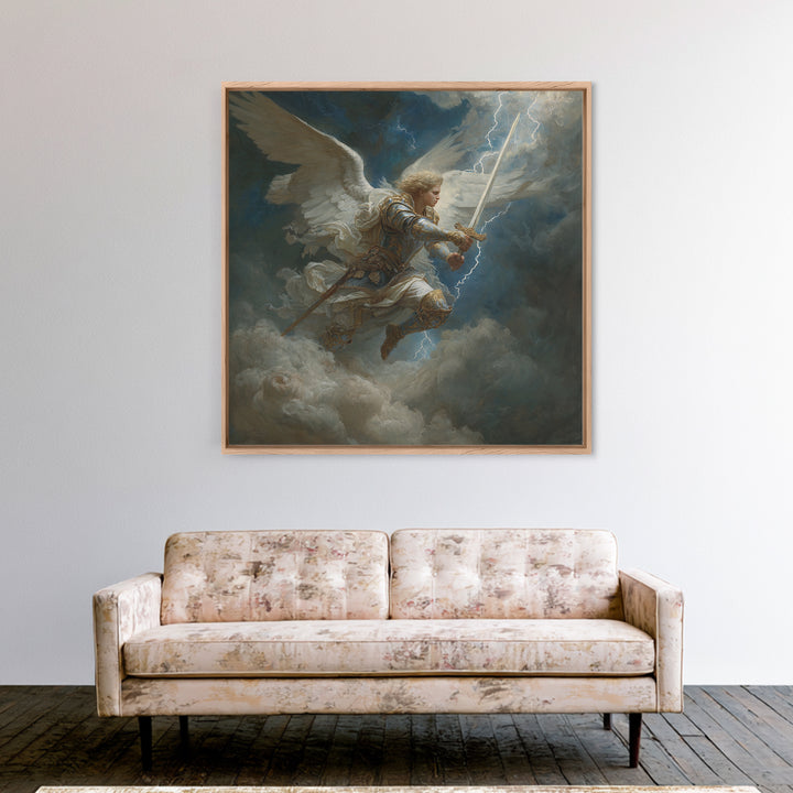 Archangel Warrior With Lightning Sword Canvas Print, Dramatic Christian Wall Art, Fantasy Angel Decor, Spiritual Gift For Him