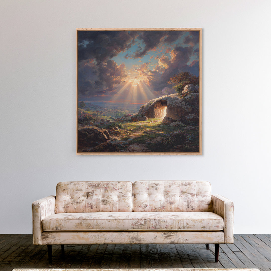 Empty Tomb Resurrection Wall Art, Christian Landscape Canvas Print, Easter Decor, Bible Story Gift, Inspirational Home Decor