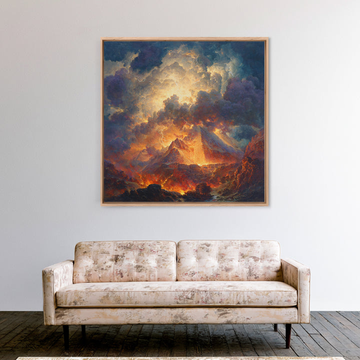 Volcanic Pyramid Storm Canvas Print, Fantasy Landscape Wall Art, Dramatic Lightning Decor, Dark Academia Statement Artwork