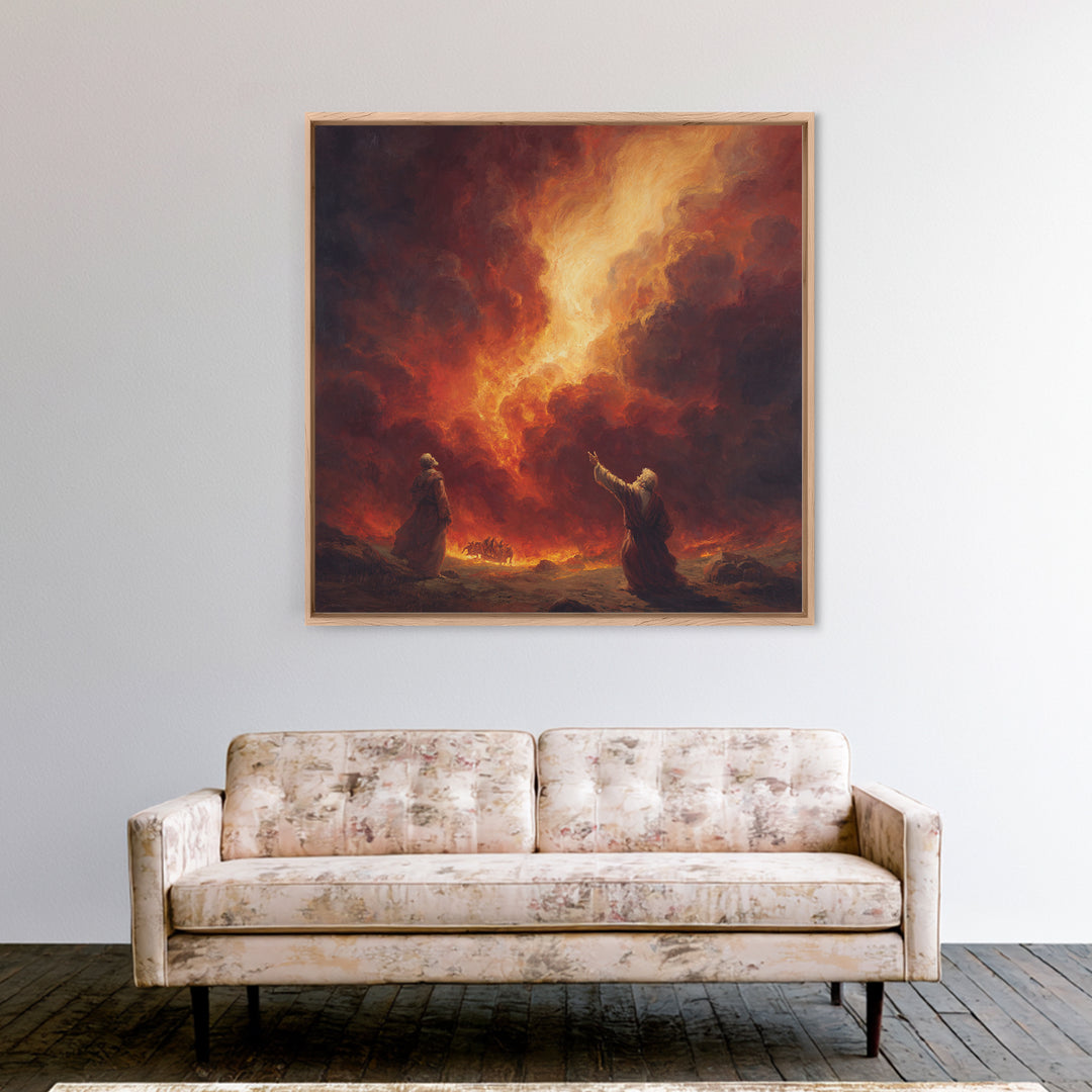 Apocalyptic Firestorm Biblical Scene Wall Art, Dramatic Religious Canvas Print, Christian Decor, Fine Art Print, Living Room Decor