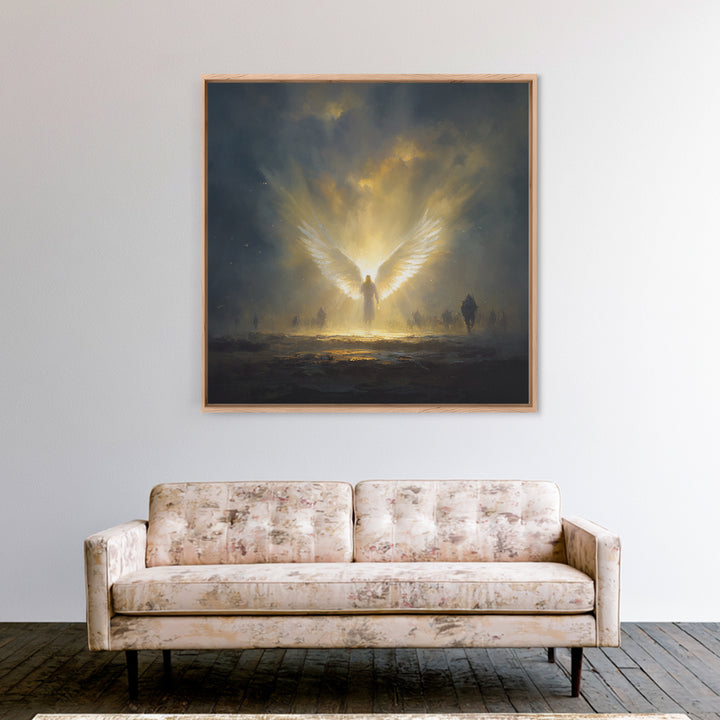 Radiant Angel With Golden Wings Canvas Print, Spiritual Wall Art, Fantasy Artwork, Christian Gift, Dramatic Home Decor, Fine Art Print