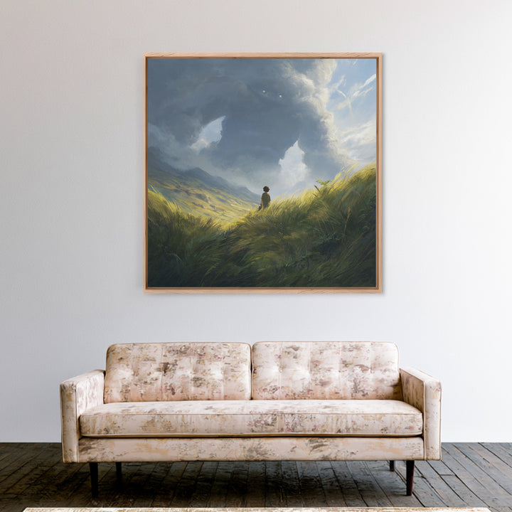 Lone Wanderer In Stormy Mountain Valley Wall Art, Fantasy Landscape Painting, Moody Nature Decor, Large Canvas Print, Home Decor