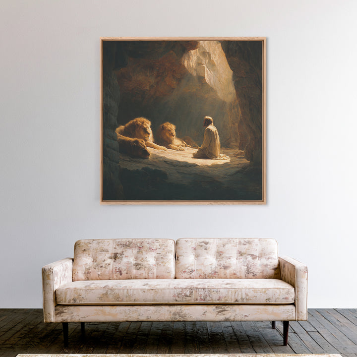Daniel With Lions In Cave Wall Art, Biblical Christian Canvas Print, Jesus Artwork, Religious Home Decor Gift For Prayer Room