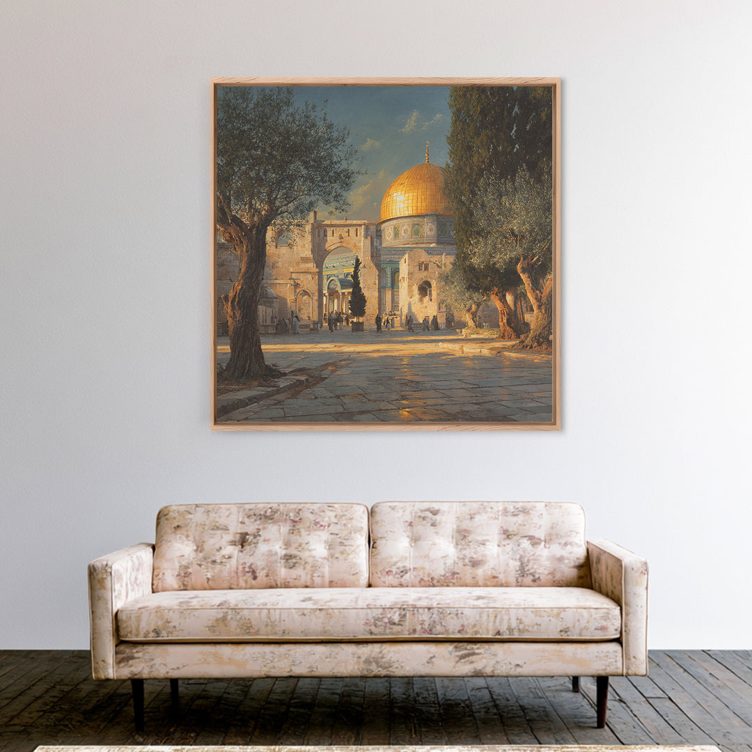 Golden Dome Of The Rock Courtyard Wall Art, Jerusalem Islamic Architecture, Olive Tree Landscape, Travel Poster, Spiritual Decor