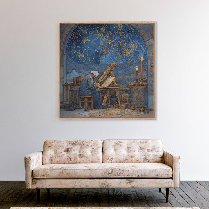 Medieval Astronomer Observatory Wall Art, Celestial Star Map Illustration, Islamic Science Decor, Astrology Canvas Print