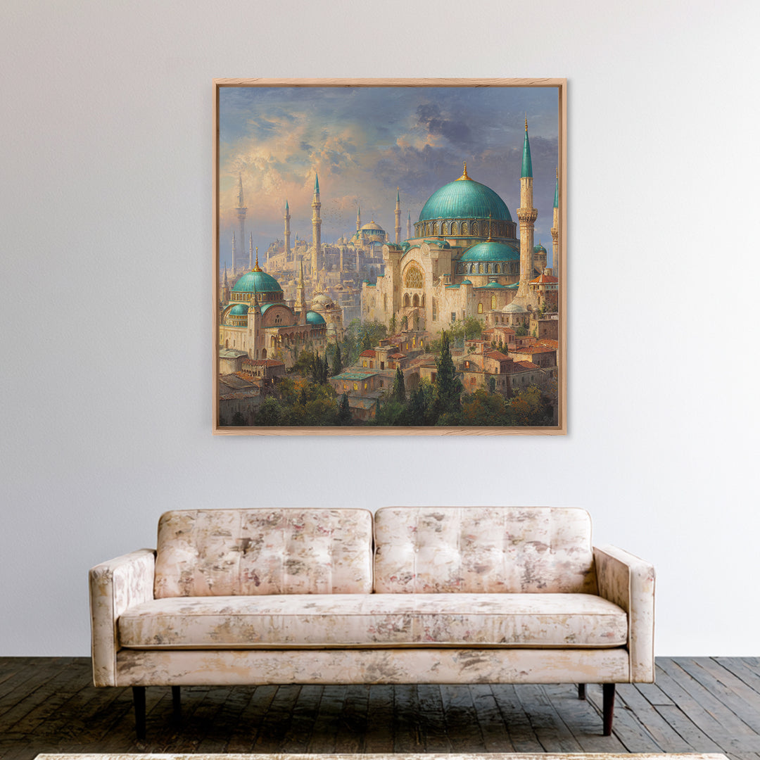 Turquoise Domed Istanbul Mosque Canvas Print, Islamic Architecture Wall Art, Middle Eastern Decor, Elegant Travel Poster