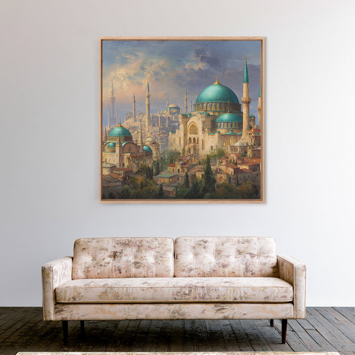Turquoise Domed Istanbul Mosque Canvas Print, Islamic Architecture Wall Art, Middle Eastern Decor, Elegant Travel Poster