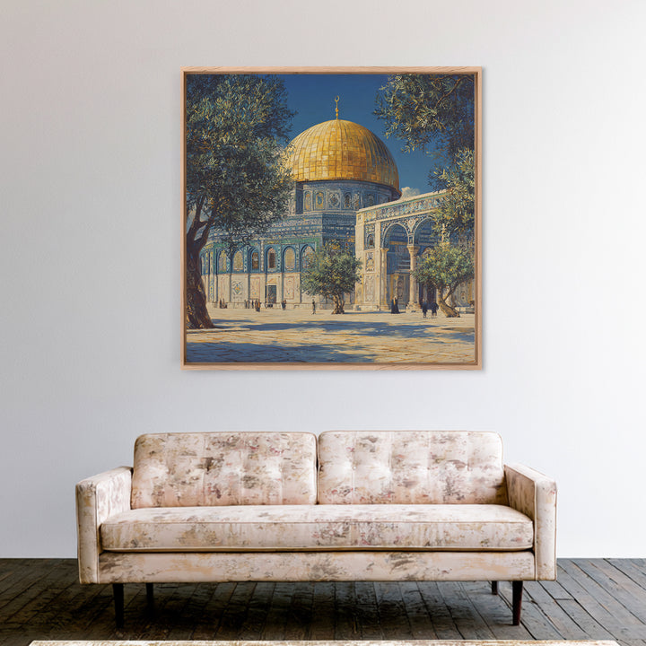 Golden Dome Jerusalem Courtyard Wall Art, Islamic Architecture Canvas Print, Mosque Decor, Middle Eastern Travel Poster Print