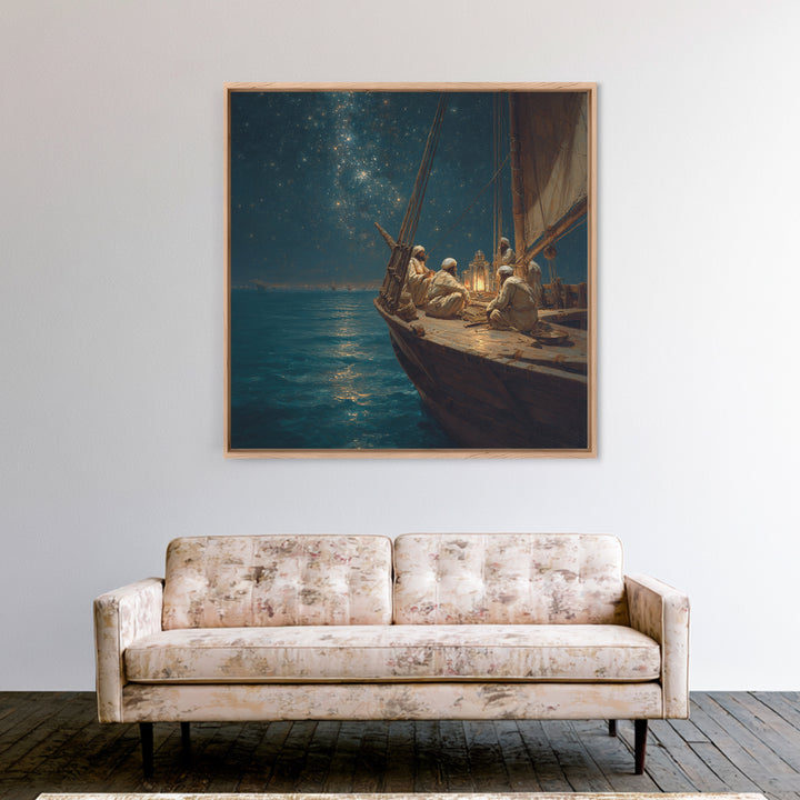 Starlit Arabian Sailboat Canvas Print, Nautical Wall Art, Ocean Night Seascape, Coastal Decor, Travel Inspired Art, Starry Sky