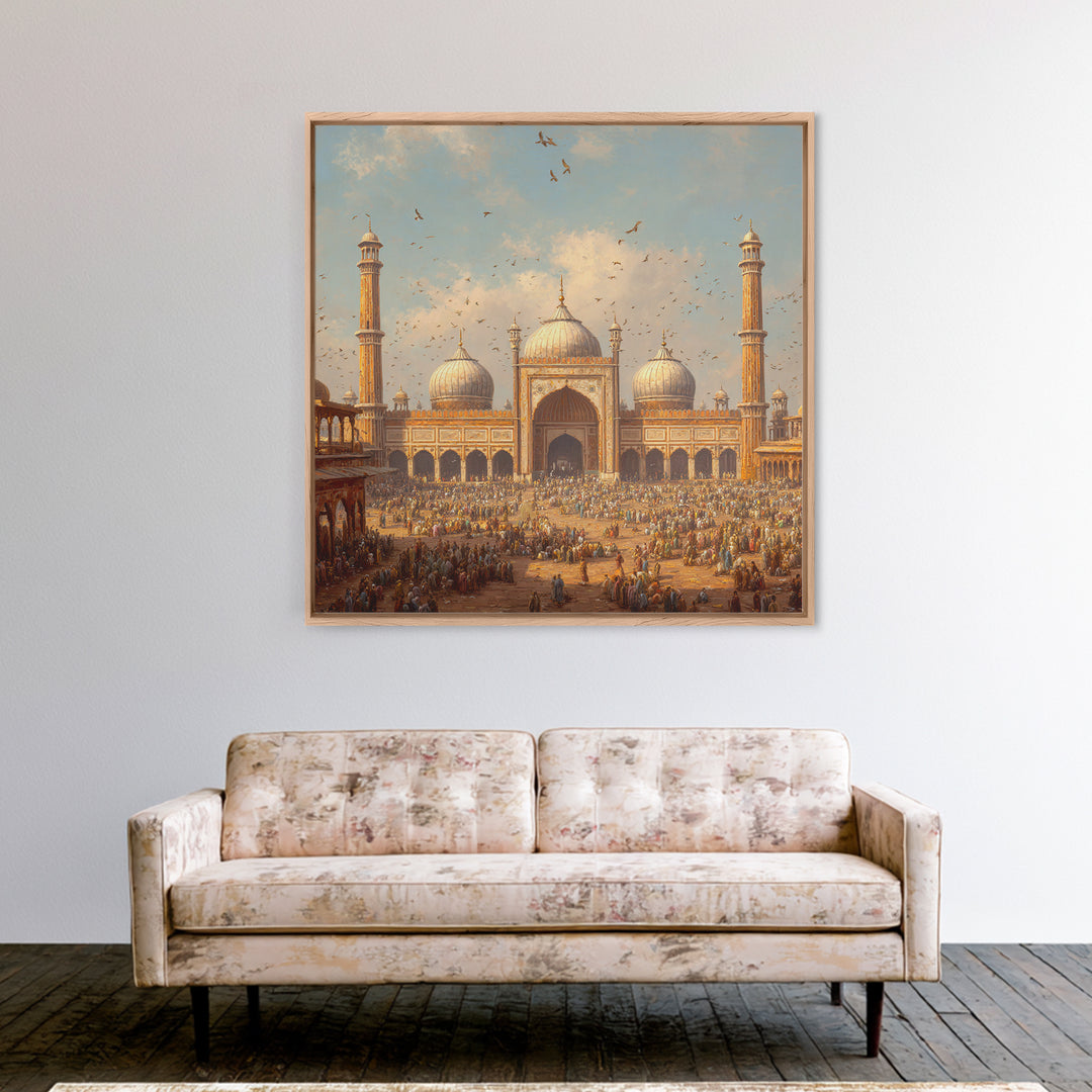 Grand Mosque Courtyard Framed Canvas Print, Islamic Architecture Wall Art, Spiritual Home Decor, Eid Gift, Living Room Art