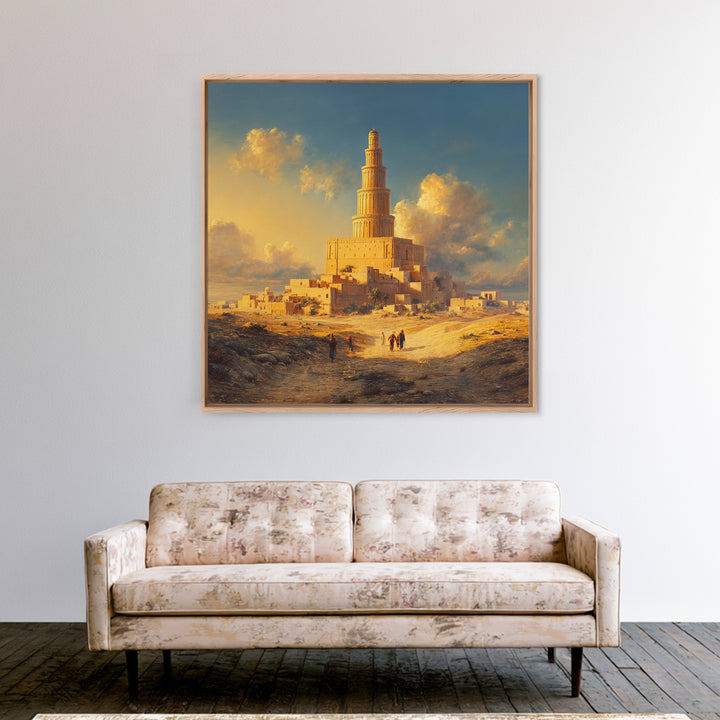 Golden Desert Tower Of Babylon Canvas Print, Ancient Middle Eastern Landscape Wall Art For Living Room, Office Decor Gift