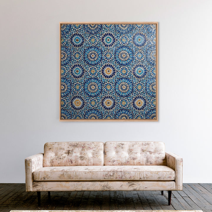 Blue Moroccan Zellige Tile Pattern Wall Art, Geometric Wall Decor, Islamic Home Decor, Mediterranean Canvas Print For Entryway