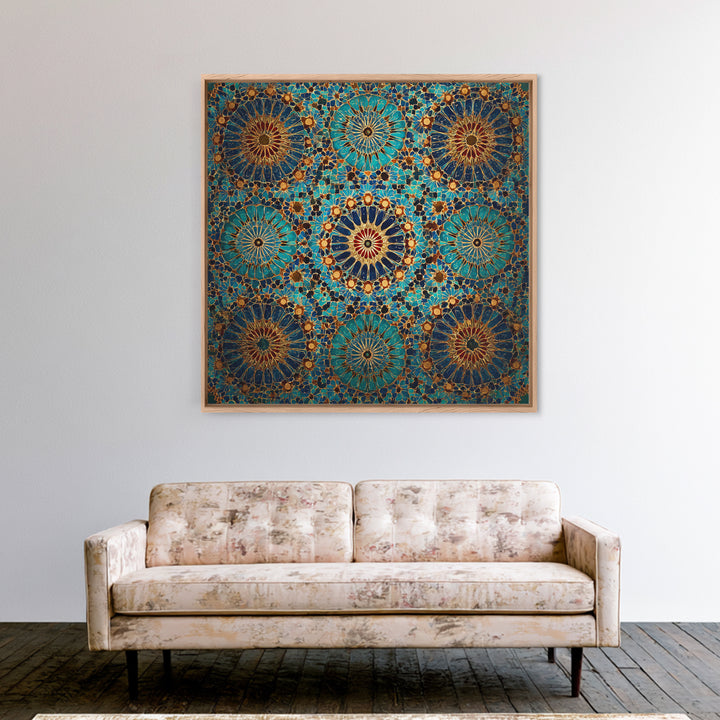 Turquoise Moroccan Tile Mosaic Wall Art, Geometric Islamic Canvas Print, Boho Wall Decor, Mediterranean Home Decor Gift Idea