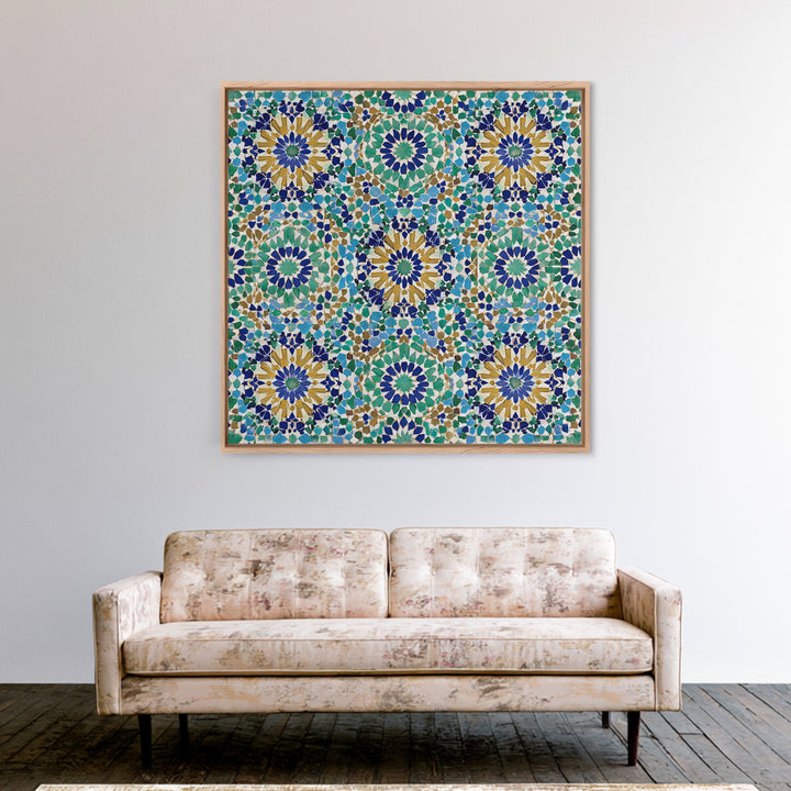 Moroccan Mosaic Tile Pattern Wall Art, Islamic Geometric Print, Teal Blue Wall Decor, Mediterranean Morocco Home Decor Gift