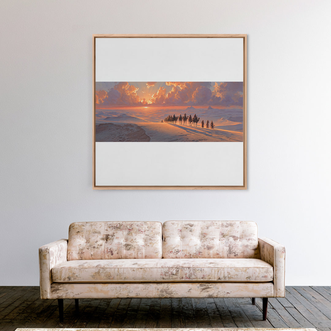 Sunset Desert Caravan Canvas Print, Panoramic Landscape Wall Art, Southwestern Decor, Long Horizontal Art, Travel Gift Idea