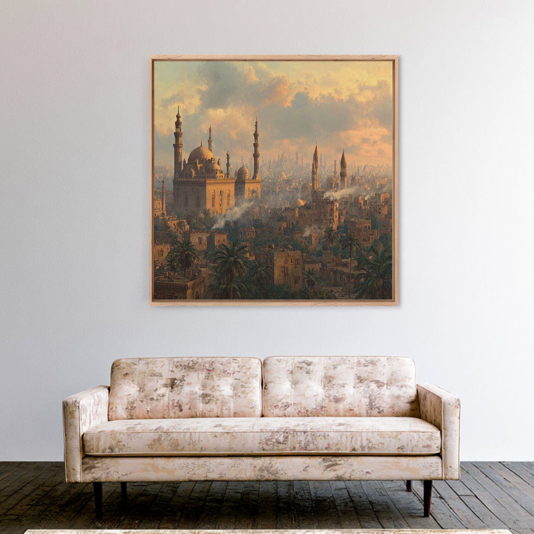 Cairo Mosque Skyline At Golden Hour Canvas Print, Islamic Wall Art, Middle Eastern Decor, Spiritual Cityscape Poster, Travel Art