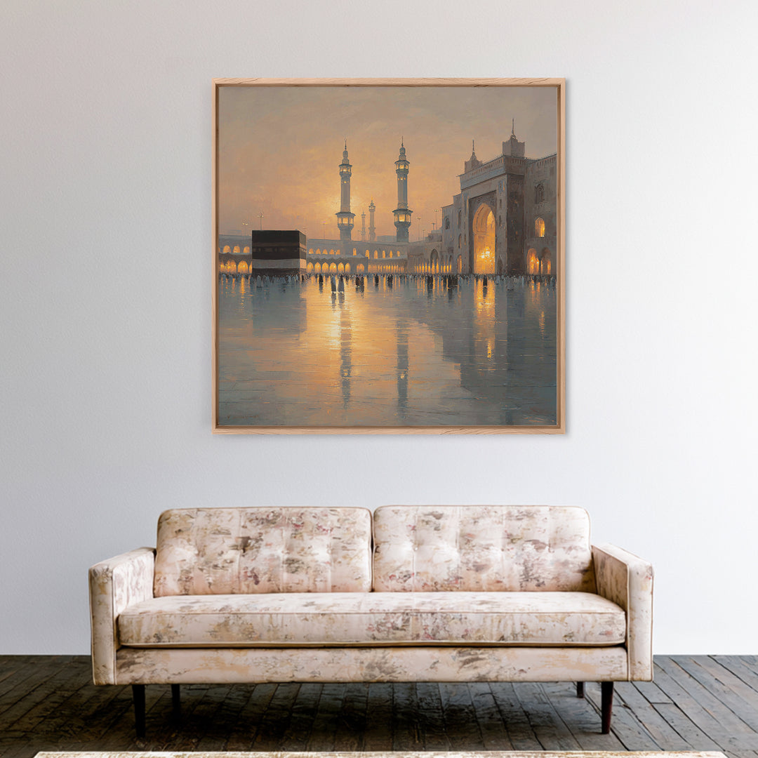 Mecca Kaaba Courtyard At Sunset Wall Art, Islamic Architecture Canvas Print, Hajj Travel Decor, Muslim Home Gift, Fine Art Print