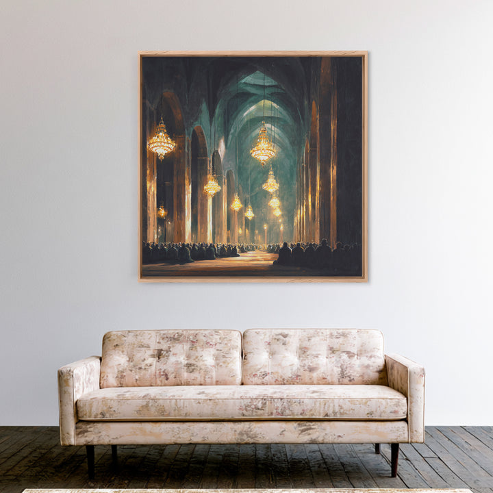 Grand Mosque Chandeliers Canvas Print, Islamic Architecture Wall Art, Spiritual Decor, Prayer Room Art, Elegant Home Decor