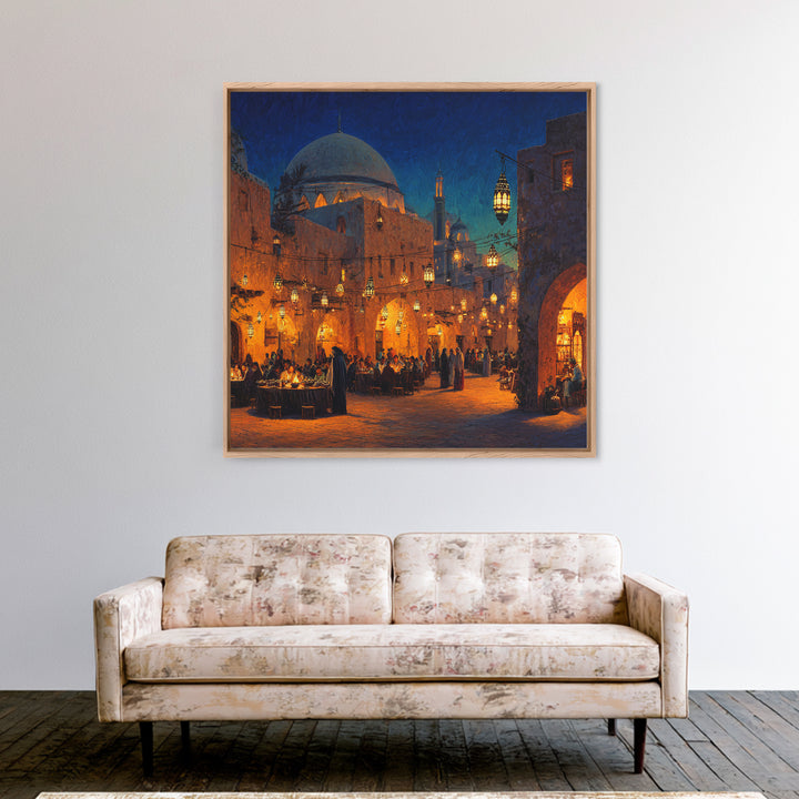 Lantern Lit Mosque Courtyard At Night Wall Art, Islamic Home Decor, Arabic Architecture Print, Ramadan Decor, Eid Gift Art