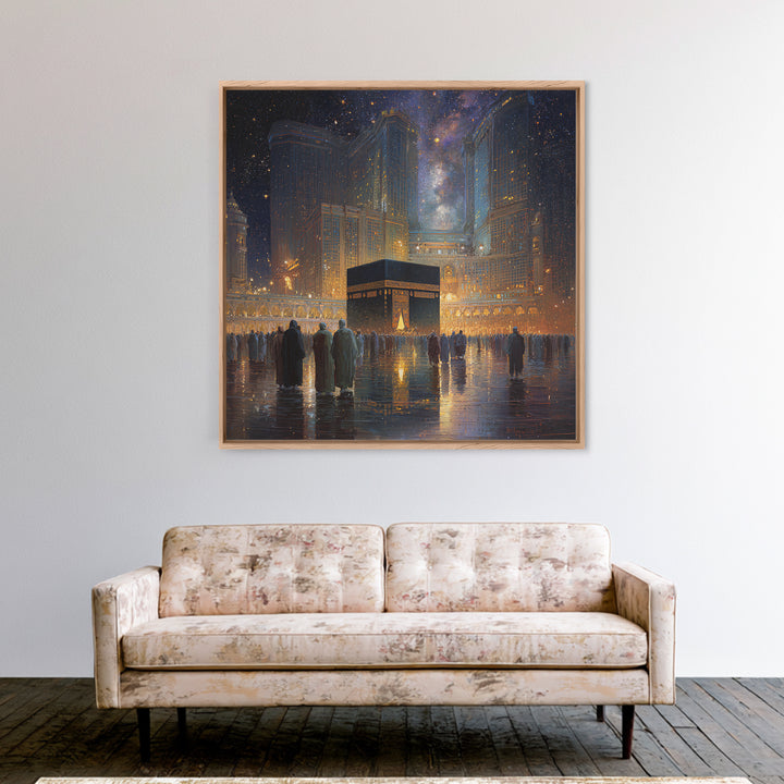 Kaaba At Mecca Under Starry Night Wall Art, Islamic Canvas Print, Quran Wall Decor, Ramadan Gift, Spiritual Muslim Home Decor