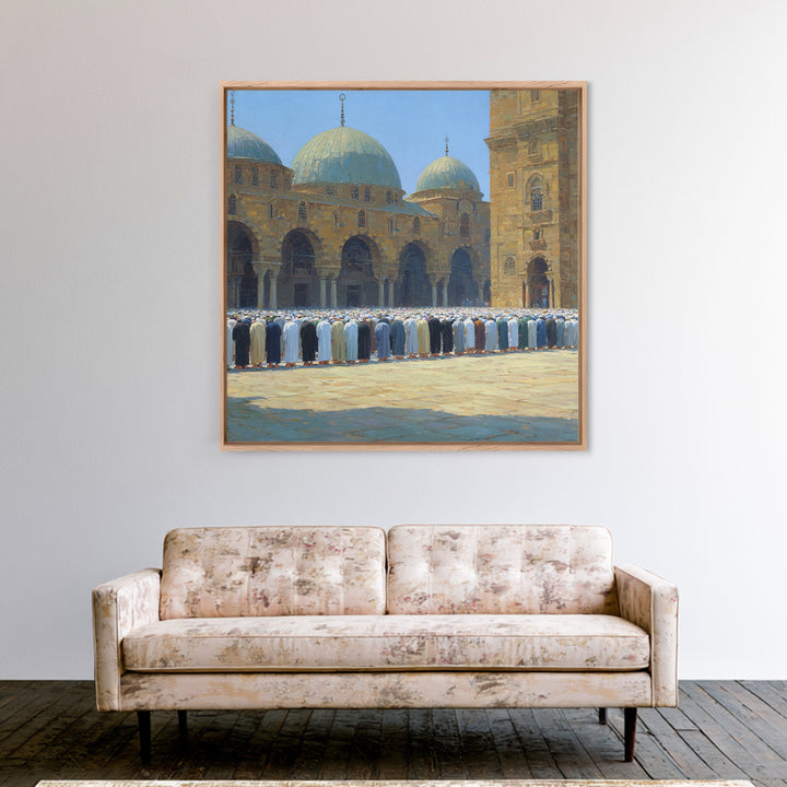 Sunlit Mosque Courtyard Prayer Wall Art, Islamic Architecture Canvas Print, Muslim Home Decor, Ramadan Gift, Spiritual Decor