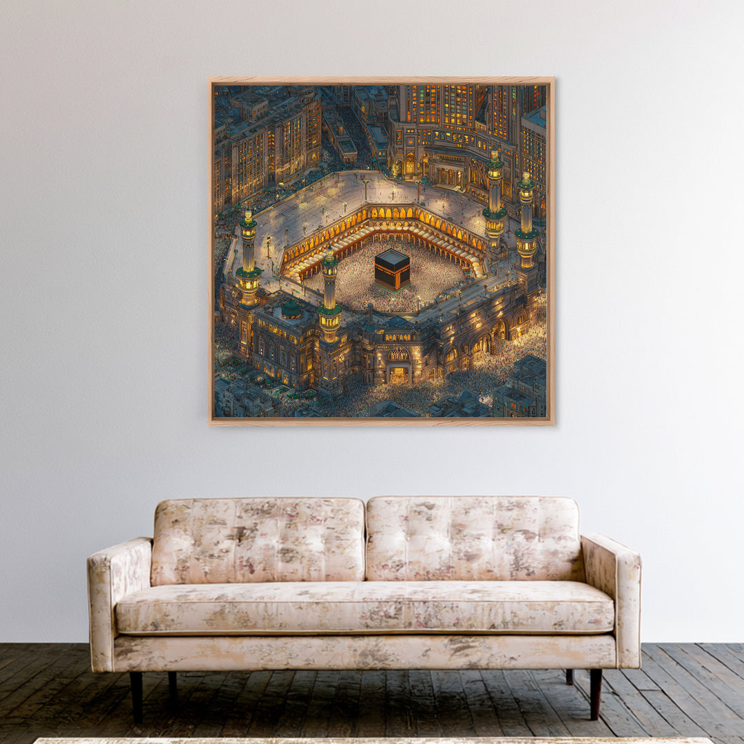 Illuminated Kaaba In Makkah At Night Wall Art, Islamic Home Decor, Quran Decor, Mosque Print, Eid Gift, Muslim Wall Decor