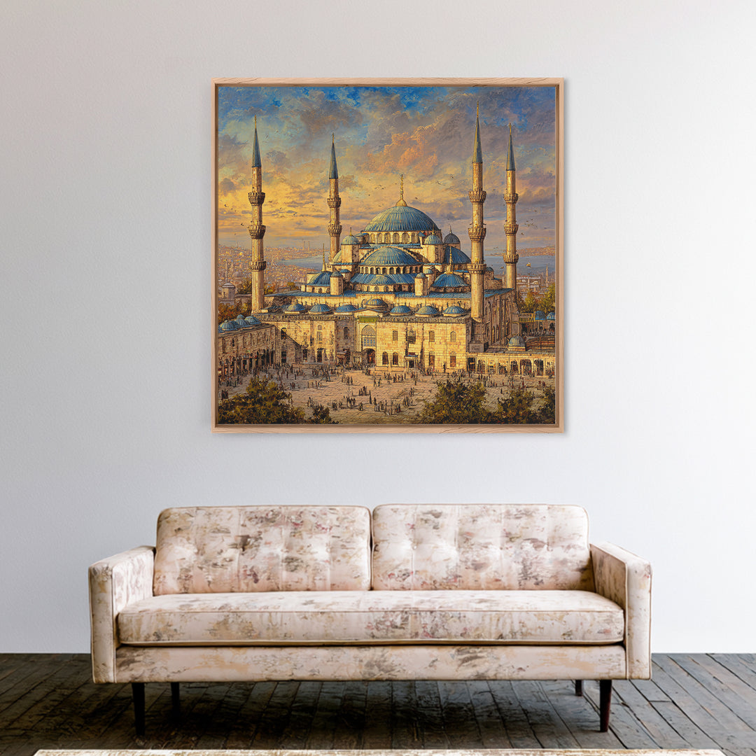 Blue Mosque Istanbul Framed Canvas Print, Islamic Architecture Wall Decor, Turkey Travel Poster, Elegant Living Room Art