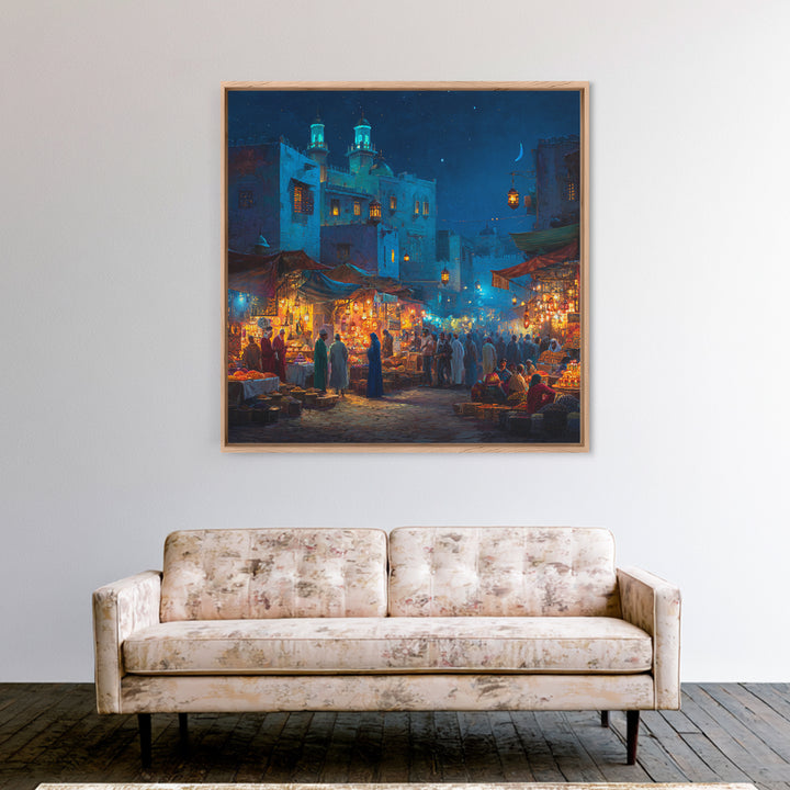 Lantern Lit Moroccan Night Market Wall Art, Islamic Architecture Canvas Print, Ramadan Decor, Middle Eastern Travel Poster