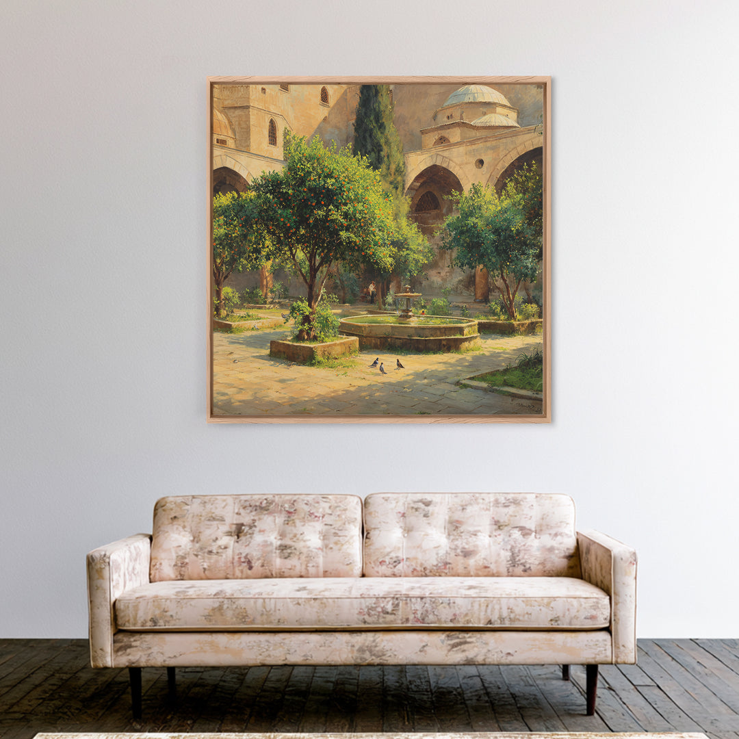 Mediterranean Orange Tree Courtyard Wall Art, Islamic Architecture Print, Garden Wall Decor, Warm Travel Art Print, Old World Decor