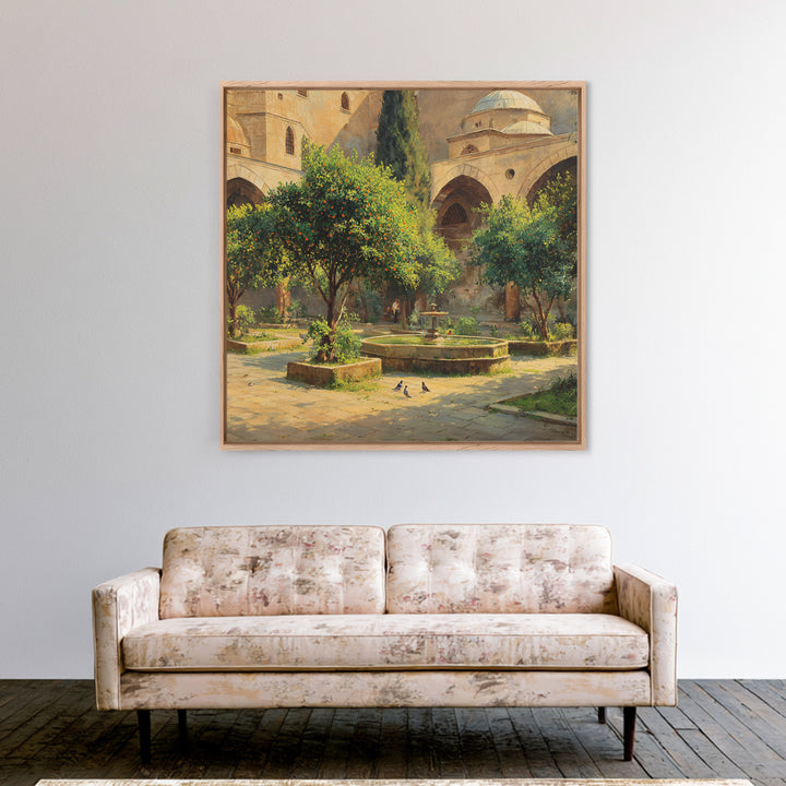 Mediterranean Orange Tree Courtyard Wall Art, Islamic Architecture Print, Garden Wall Decor, Warm Travel Art Print, Old World Decor