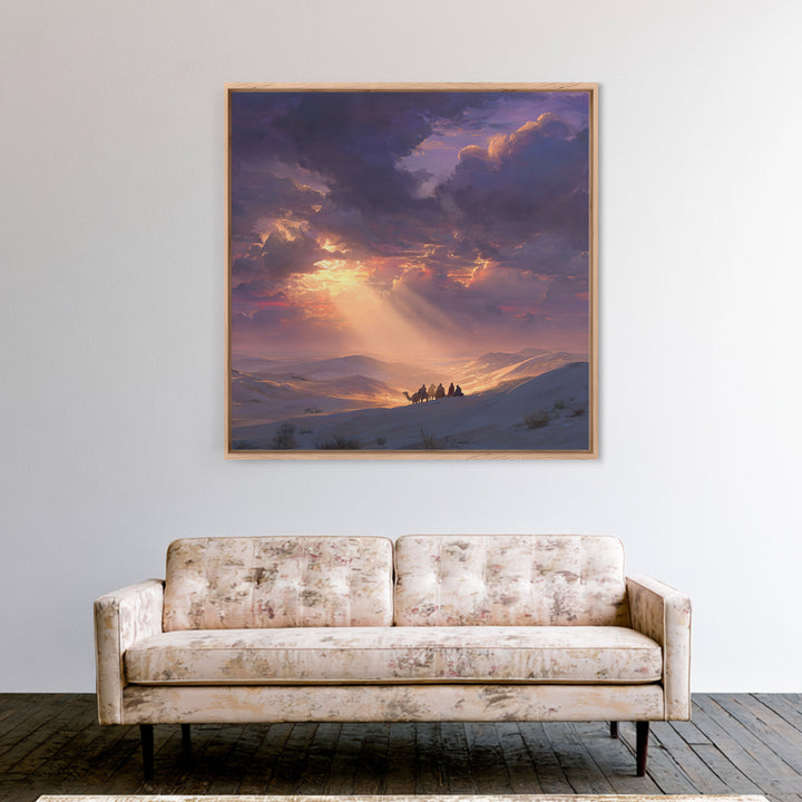 Golden Desert Riders At Sunset Wall Art, Dramatic Landscape Canvas Print, Western Decor, Mountain Art, Warm Living Room Decor