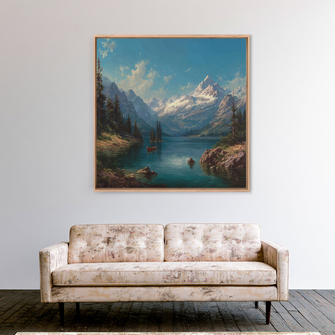 Alpine Lake With Snowy Peaks Wall Art, Mountain Landscape Canvas Print, Cabin Decor, Lake House Gift, Nature Art For Living Room