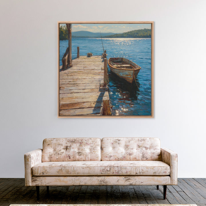 Rowboat On Lake Wall Art, Peaceful Lakeside Landscape Print, Rustic Cabin Decor, Serene Nature Lake Wall Art