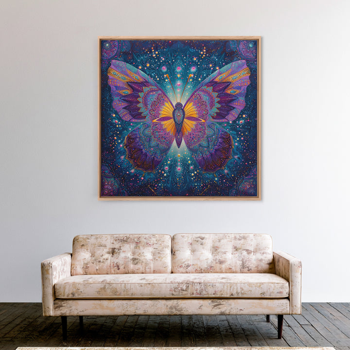 Mystical Butterfly In Cosmic Night Sky Wall Art, Colorful Boho Canvas Print, Spiritual Celestial Home Decor