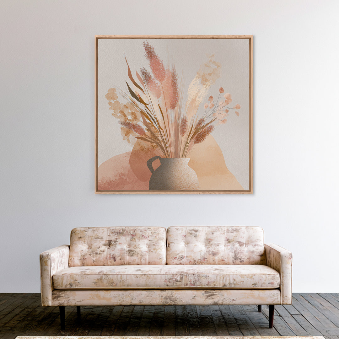 Neutral Pampas Grass Vase Wall Art, Boho Botanical Canvas Print, Earth Tone Floral Decor, Minimalist Living Room Wall Decor