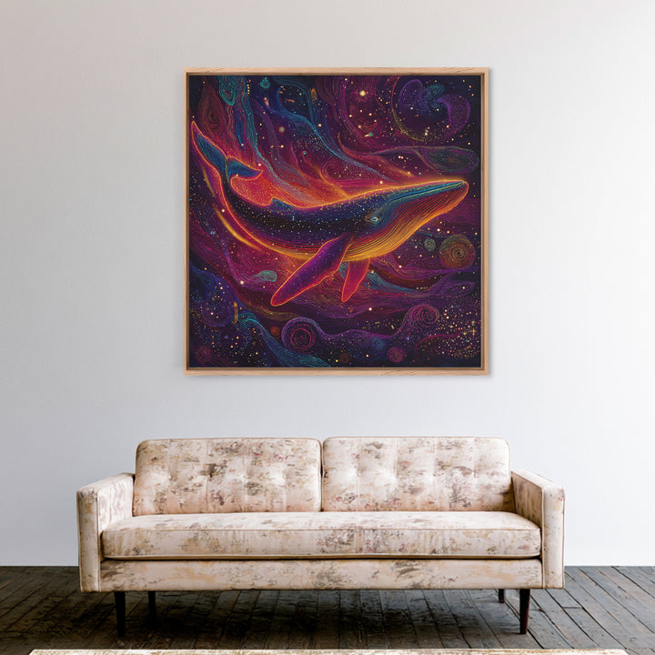 Colorful Cosmic Whale Swimming In Galaxy Wall Art, Psychedelic Space Art Print, Fantasy Ocean Decor, Kids Room Canvas Print