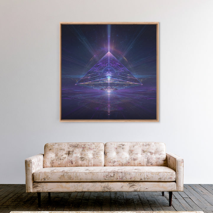 Cosmic Pyramid Portal Celestial Wall Art, Mystical Purple Galaxy Framed Canvas Print For Spiritual Meditation Decor