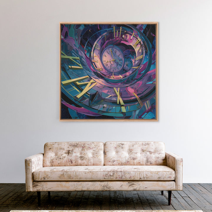 Surreal Spiral Clock Portal Wall Art, Cosmic Time Travel Canvas Print, Futuristic Sci Fi Decor For Office And Living Room
