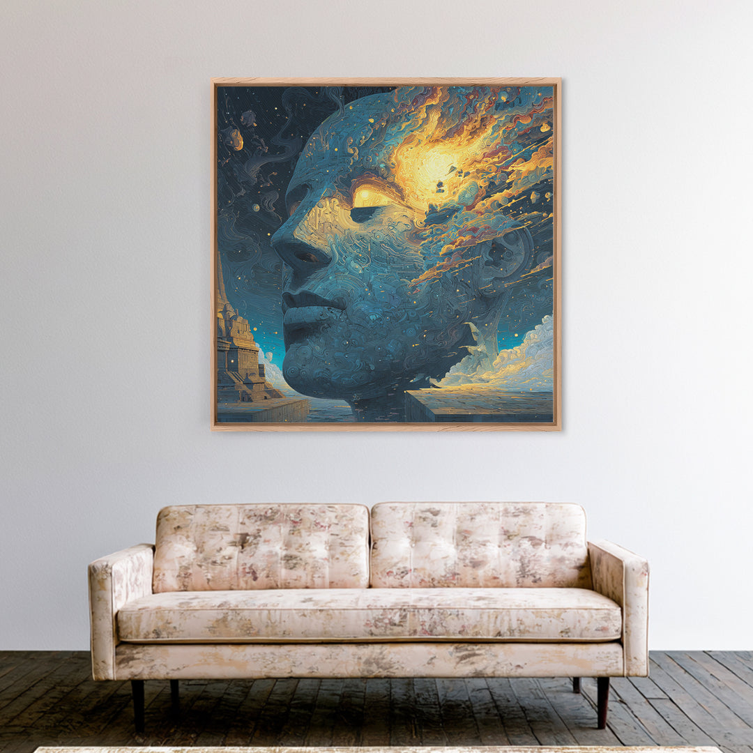 Surreal Cosmic Face Wall Art, Abstract Galaxy Portrait Canvas Print, Psychedelic Sci Fi Fantasy Art For Modern Home Decor