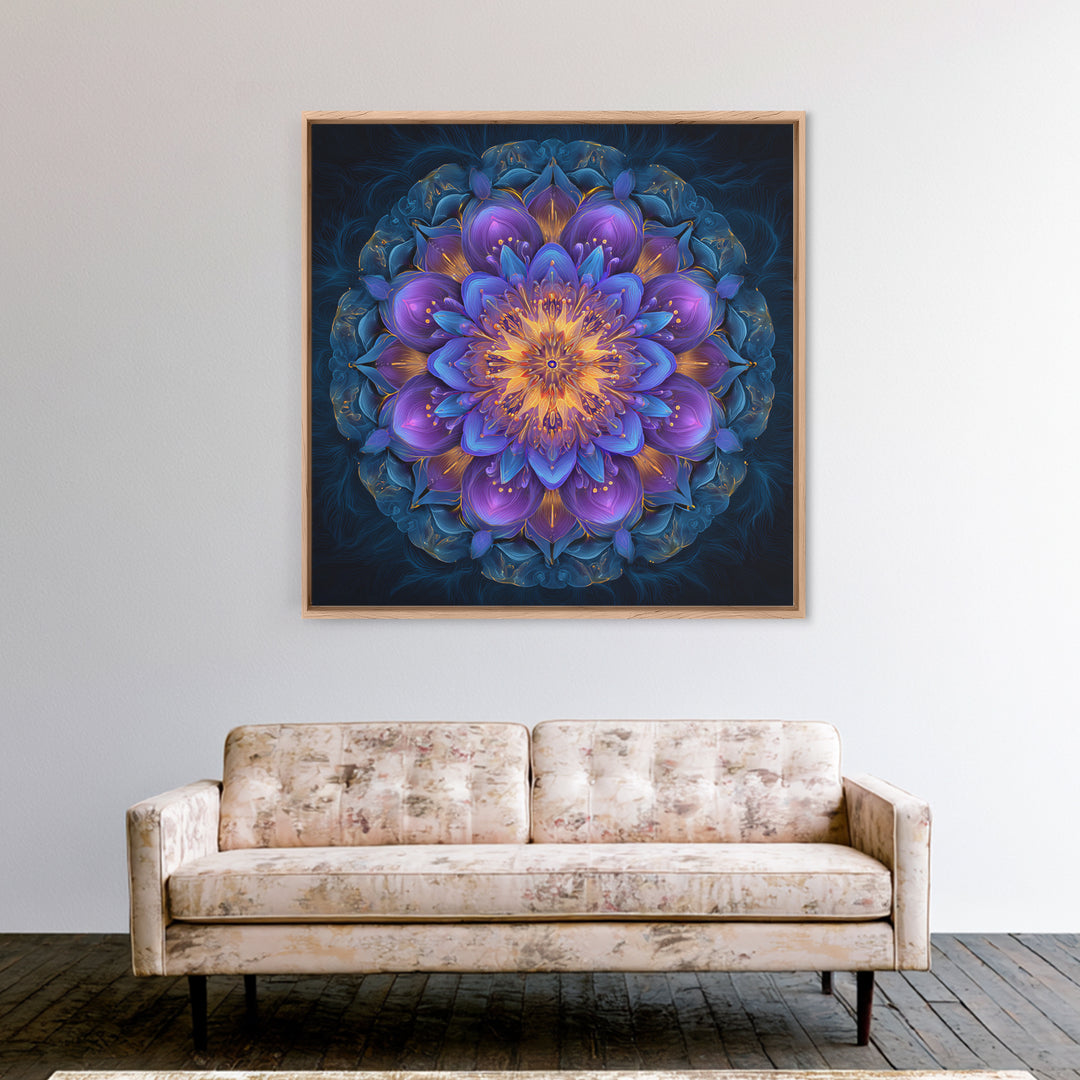 Vibrant Mandala Flower Wall Art, Colorful Boho Sacred Geometry Canvas Print, Meditation Room Decor And Modern Spiritual Art