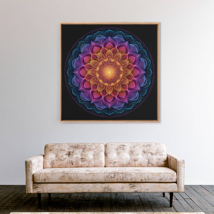 Rainbow Lotus Mandala Abstract Wall Art, Colorful Sacred Geometry Canvas Print, Boho Meditation Room Decor Spiritual Art