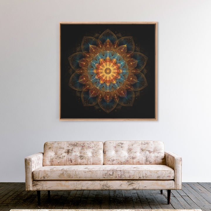 Intricate Golden Mandala On Black Celestial Sacred Geometry Wall Art Canvas Print Boho Spiritual Home Decor