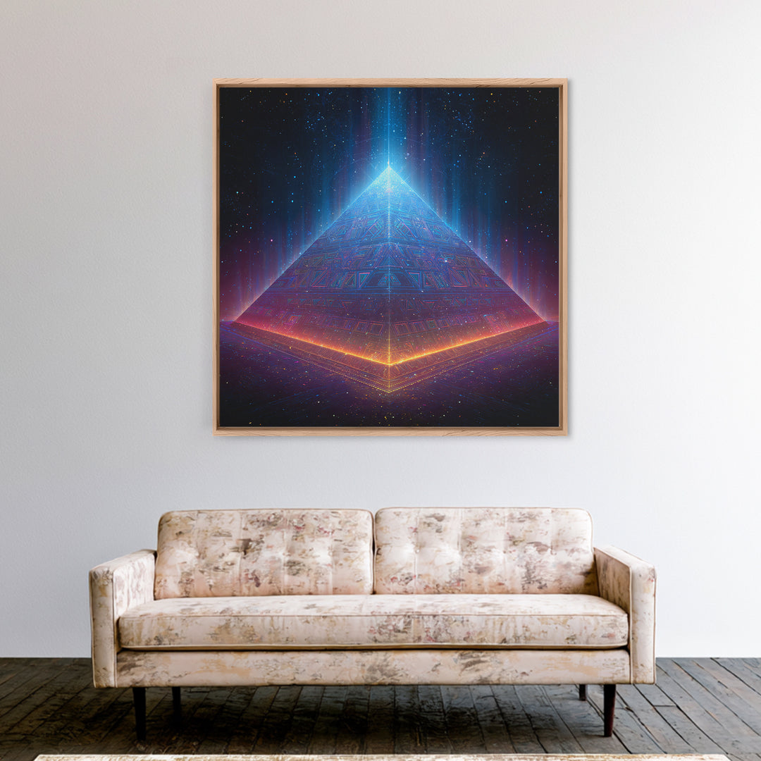Luminous Pyramid In Space Wall Art, Futuristic Cosmic Landscape Canvas Print, Sci Fi Galaxy Decor For Gaming Or Media Room