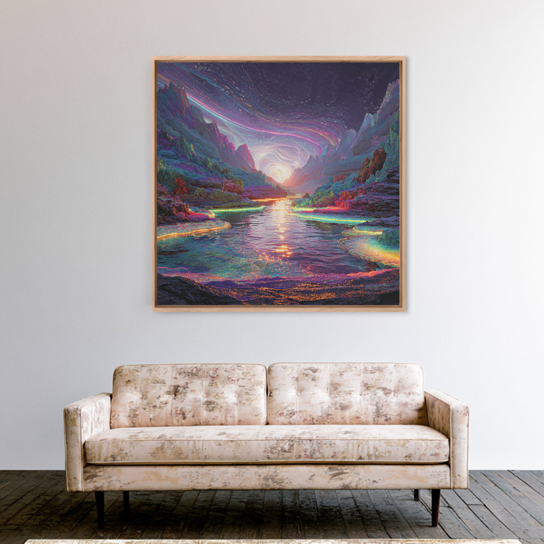 Psychedelic Cosmic River Landscape Wall Art, Vibrant Fantasy Canvas Print, Abstract Landscape Art For Modern Home Decor