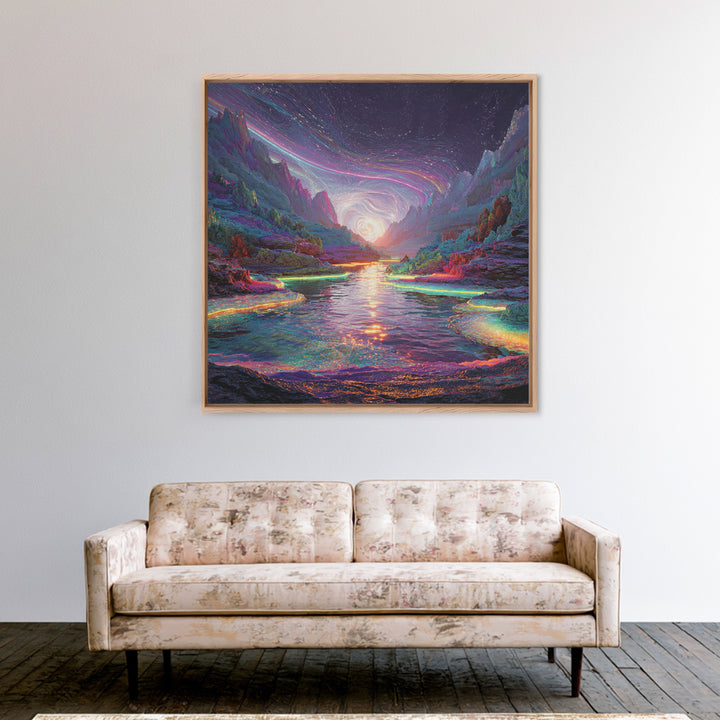 Psychedelic Cosmic River Landscape Wall Art, Vibrant Fantasy Canvas Print, Abstract Landscape Art For Modern Home Decor