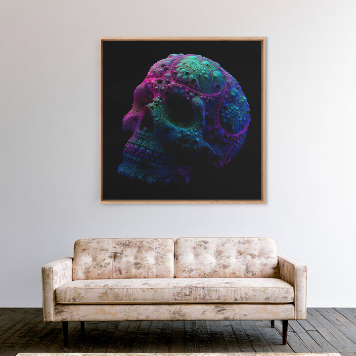 Psychedelic Neon Skull Wall Art, Colorful Surreal Skull Canvas Print, Modern Abstract Art, Trendy Home Decor