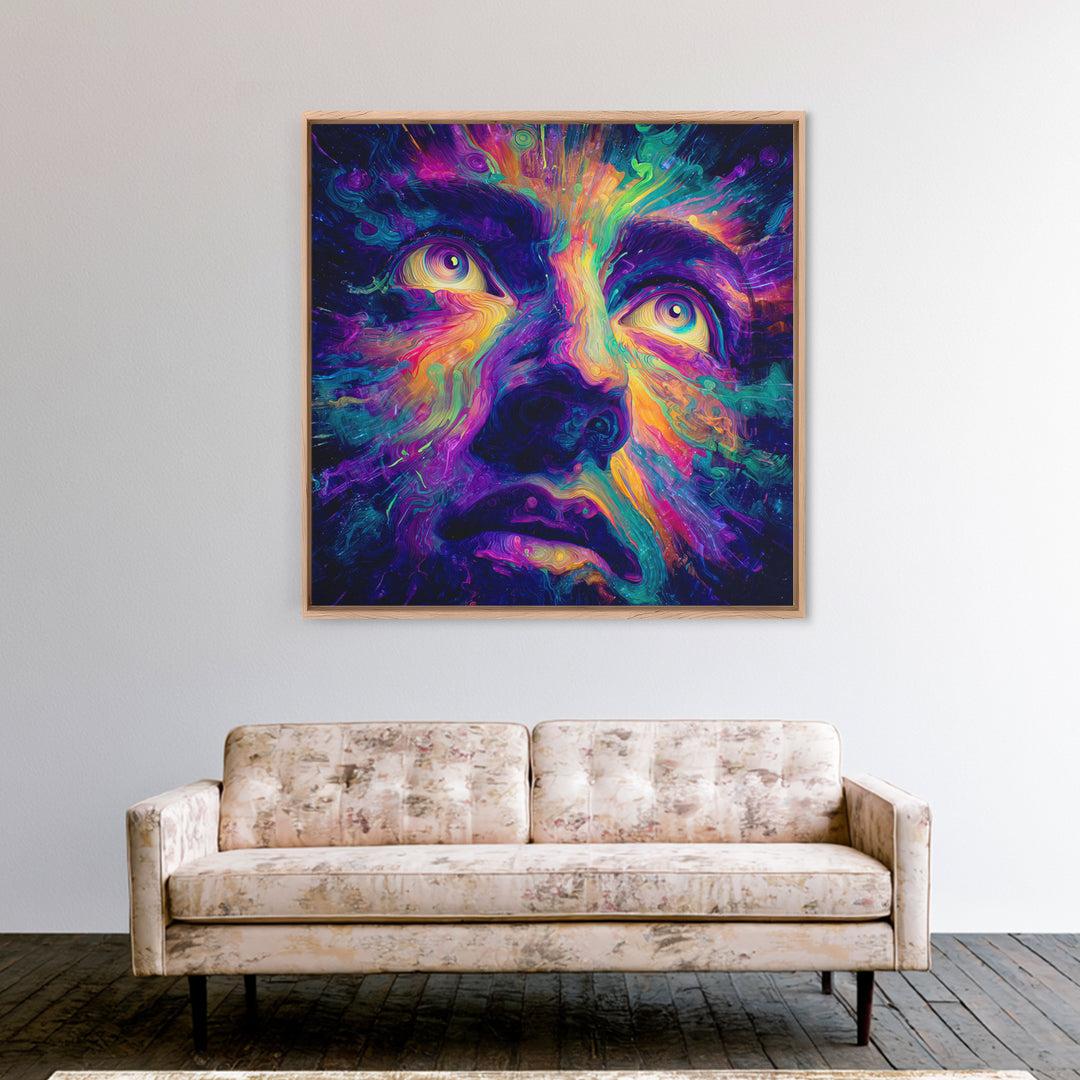 Psychedelic Rainbow Face Abstract Art Wall Art, Colorful Trippy Canvas Print, Modern Boho Aesthetic Room Decor